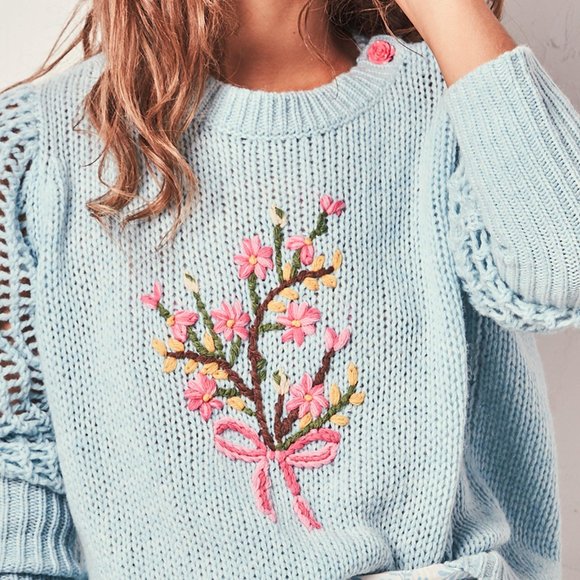 SOLD Loveshackfancy ROSIE Sweater FLORAL BOUQUET - Picture 6 of 11